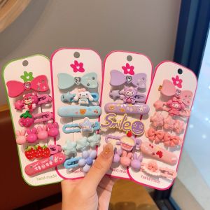 Ready Stock 6Pcs Set Sanrio Cartoon Childrens Hair Clip Kuromi Cinnamoroll Melody Hair Clip Girls Bangs Side Hair Clip Hair Accessory