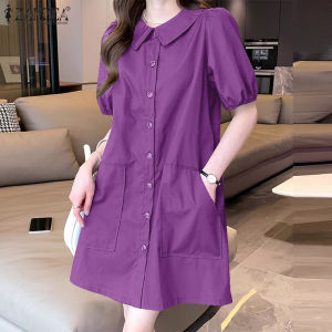 ZANZEA Korean Style Women Holiday Casual Raglan Sleeve Sundress Turn-Down Collar Solid Mini Vestidos Dress #1028