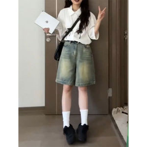 QIANCHANGNAAI | Wide Leg Loose Fit Jeans Shorts Flare Shape Figure Slimming Women