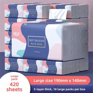 Large Pack 420 Sheets Thickened 5 Layers 190x140mm Size Original Wood Pulp Facial Tissue Baby Wipes Hygienic Paper Towels