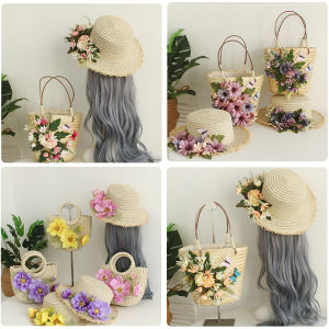 กระเป๋าสานดอกไม้แบบหิ้วแฮนด์เมดกระเป๋าถักสะพายไหล่ข้างเดียวลายผีเสื้อสำหรับผู้หญิงกระเป๋าชายหาดสำหรับถ่ายรูปพักผ่อนริมทะเลท่องเที่ยวลำลอง