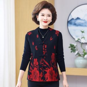 Fashionable Printed Outerwear Vest Spring Autumn Wear for Middle-Aged And Elderly Women Elegant Chinese Style Loose Fit Cardigan