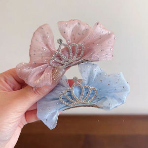 Sweet Girls Hair Clip Organza Bow Hairpins Kids Barrettes Zircon Crown Hair Ornaments Children Princess Baby Hair Accessories