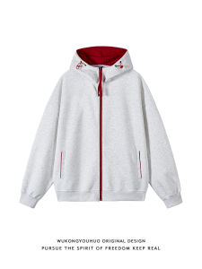 WUKONGYOUHUO | Áo Khoác Nỉ Mùa Thu Màu Khối Zipper Có Mũ