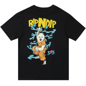 Ripndip American Style Trendy Brand Short Sleeve Crew Neck Mens Womens Casual T-shirt Heavyweight Cartoon Cat Prank Tee