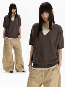 APOCKET | Vintage Linen Blend T-Shirt V-Neck Fake Two-Piece Breathable