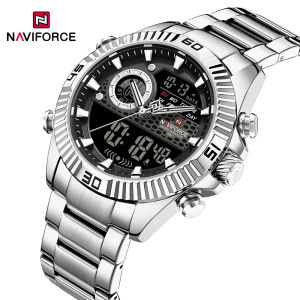 NAVIFORCE Original Mens Business Watch Dual Time Watch Calendar Date LCD Display Luminous Pointer Stainless Steel Strap 30m Waterproof Mens Casual Fashion Multifunctional Watch NF9262S
