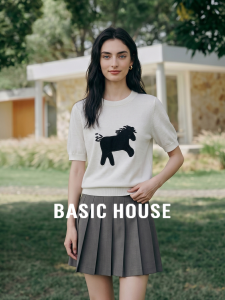 Basic House | Summer Light Versatile Embroidered Knitted Short Sleeve