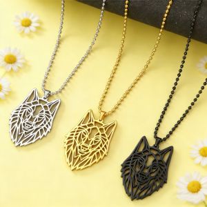 Hollow Double Hole Wolf Head Pendant Stainless Steel Necklace Mens And Womens Fashion Party Talisman Jewelry Gift