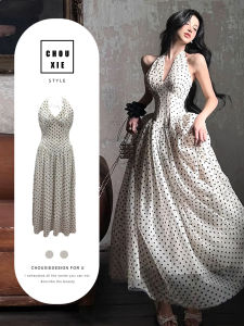 CHOUXIE | Unique French Style Halter Neck Polka Dot Dress