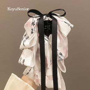 New Chinese Style Bows Hairpin Headdress Grip Female Head Flower Chinese Ancient Style Ink Painting Green Low Ponytail Ribbon