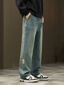 Korean Loose Wide Legs Jeans Mens Vintage Wash Denim Pants Fashion Streetwear Casual Baggy Straight Male Trousers