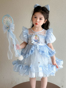 Princess Style Childrens Dress Baby Girls Short Sleeve Mid-Length Skirt High Waist Childrens Party Dress Cute Lolita Dress