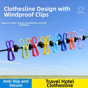 rosekey | Travel Foldable Non-slip Anti-wind Drying Rope with Clips