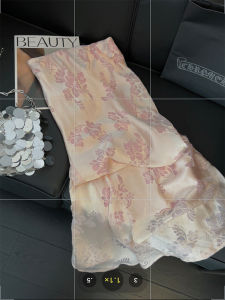 Pink Satin Embroidered Half Skirt Womens Elegant Gentle Fish Tail Midi Skirt Chinese Style High Waist A-Line Skirt Spring 2025