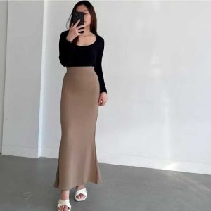 Rok Duyung Polos Bawahan Mermaid Skirt - Rok Mermaid Basic Polos - Mermaid Maxi Skirt Rok Panjang Wanita Fit Karet Nyaman Scuba Serut Cewek Kerja Flowy