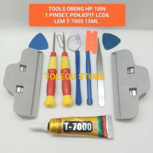 OBENG HANDPHONE 10IN+PENJEPIT LCD+LEM T-7000 15ML+PINSET KOMPLIT SATU SET