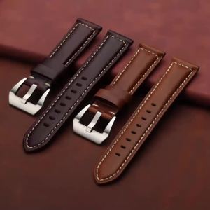 20mm 22mm 24mm 26mm Oil Wax Genuine Leather Watch Band for Seiko for Rolex Brown Cowhide Strap Business Sport Bracelet Men Wrist