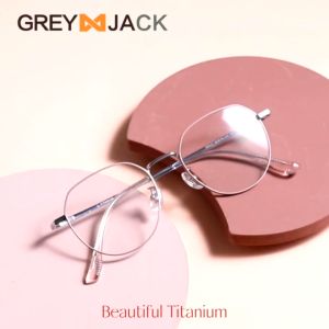 Grey Jack Frame Kacamata Bahan Titanium Model Oval Ringan Kokoh Fashion Wanita Bisnis Style Simple Ringan Bisa Minus Antiradiasi Bluecromic 98437