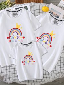 Cute Rainbow Family Matching Clothes Loose Comfortable Kids Hoodies Parent-Child Matching Outfits Cotton Polyester Blend