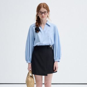 เสื้อเชิ้ตผู้หญิง แขนยาว ผ้าบางล้วน คอวี เสื้อสำหรับใส่ทำงาน