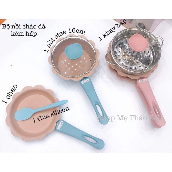 Nồi nấu ăn dặm cho bé_Bộ nồi chảo nấu hấp cho bé ăn dặm size 16cm ...