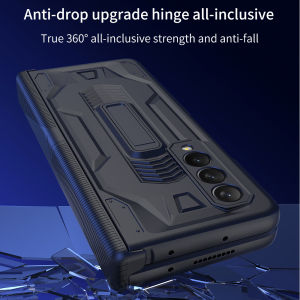 Mecha Design Z Fold 6 Grip Case Standing Cover Magnetic Hinge Samsung Galaxy Z Fold6 Casing Matte Metallic Full Protection Anti-Drop Durable Hard PC Phone Case with Tempered Glass