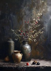 BILIBILI | Lemon Olive Tree Plants in Vase Prints Still Life Poster Vintage Wall Art Canvas Painting Botanical Antique Home Room