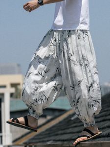 Ice Silk Flower Mens Summer Thin Loose Harlan Lantern Pants High Waist Long Trousers Casual Fashion Big Size Chinese Style