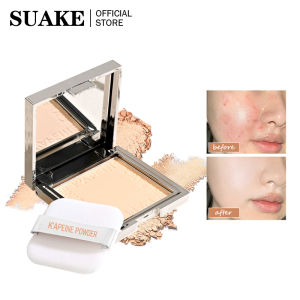 SUAKE Oil Control Matte Face Pressed Powder Long Lasting Flawless Setting Powder Concealer Face Compact Makeup with Sponge