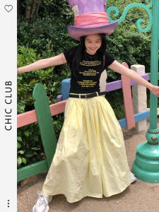 Yellow French Style Sweet High Waist A-Line Mini Skirt Womens Loose Slimming Elegant Personality Summer Fashion Casual Skirt