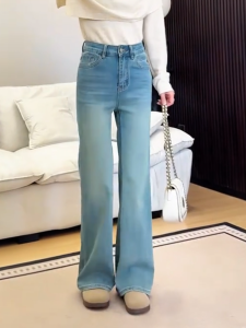 MANMI | Quần Jeans Xanh Mới Thu Thời Trang Cao Cổ Dáng Suông Gọn