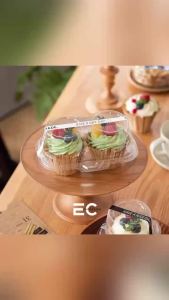 EC 25/50PCS Clear Plastic Clamshell Container Single Cupcake 2-Cavity Clear Muffin Box Packaging Dessert GIft Idea