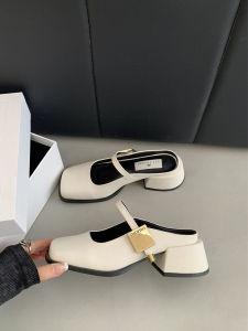 เรียบหรู เทพธิดา สไตล์ฝรั่งเศส รองเท้าส้นสูงกึ่งรองเท้าแตะผู้หญิงกลางแจ้ง ฤดูใบไม้ผลิ ฤดูร้อน กระโปรง Mary Jane รองเท้าเดี่ยวรองเท้าส้นเตี้ย