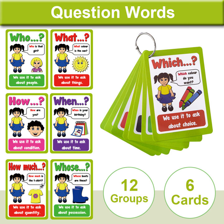 Wh-questions Kids Educational Flash Cards Set Learn English Question ...