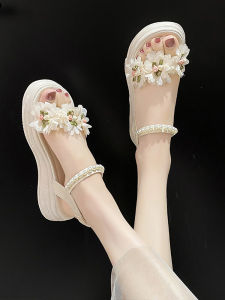 Womens Summer 2025 Thick Heel Platform Roman Sandals Unique Design Low Cut Slip-On Casual Comfortable Flat Bottom Skirt Shoes