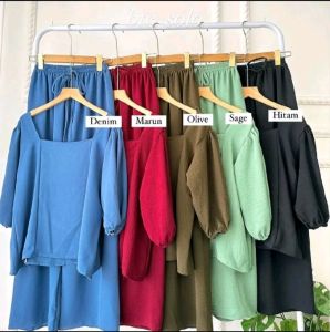 Terbaru Setelan wanita Crop Alicia bahan Crincle airflow One set crop Korean style Baju setelan wanita