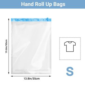 Travel Essentials Clear Storage Bags Hand Roll Durable Space Saver Compression Bags For Clothes Clothing Suitcase Organizer