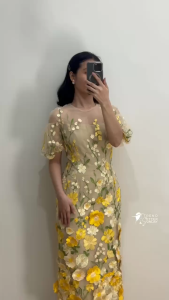 3D Floral Embroidered Dress Luxurious fabric best for wedding guest & Special Occasions