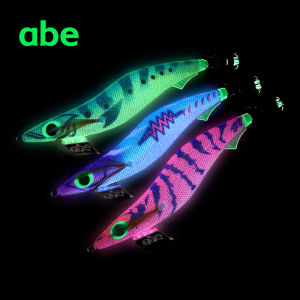 ABE Glow in the Dark Wood Shrimp Squid Jig - Saltwater Fishing Bait for Squid/Octopus/Cuttlefish Night Boat/Shore Fishing Lure