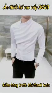 Áo sơ mi nam. Sơ mi nam cúc chéo cổ Gấp nếp lượn sóng trước Ngực tạo điểm trẻ trung lịch lãm mẫu H28