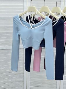 Sweet And Spicy Color Block Yoga Top Womens Long Sleeve Sportswear Fitness Training Set with Chest Pad Slimming Pilates Outfit