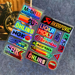 2เซ็ตเลเซอร์ MOBIL1 KN OHLINS NGK GoRro SKB สติ๊กเกอร์กันน้ำหมวกกันน็อคสติ๊กเกอร์รถจักรยานยนต์สติกเกอร์ด้านข้างสำหรับยามาฮ่าฮอนด้าซูซูกิคาวาซากิ Ducati BMW เวสป้า