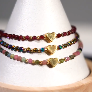 SG Local Bestone Metal Heart Hot Sale 3mm Pink Opal Beads Stone Bracelet