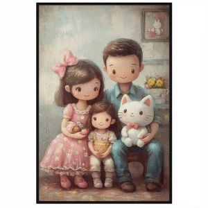 Tranh gia đình 3 người hạnh phúc(cha mẹ và con gái).Tranh treo tườngdán tường nội thất.CGI-1324