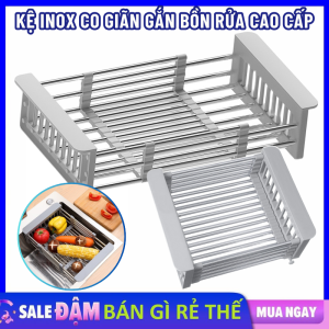 Khay Inox Gác Bồn - Rổ  Kệ Gắn Bồn Rửa Chén Bát Có Lỗ Thoát Nước Có Điều Chỉnh Kích Thước Tiện Ích - Kệ Inox  Giá Đựng Hoa Qua Đa Năng Tiện Lợi Cho Gian Bếp