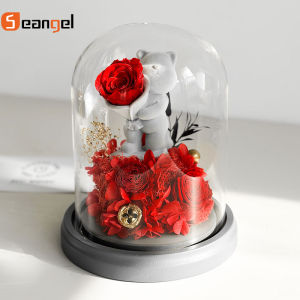 Seangel Newest Valentines Day gifts for 520 Confession Day Gifts Box of immortal Flower Bear Confessions for Girlfriend Birthday Gift for Boyfriend Dried Flower Arts and Crafts The Collection Creative Wedding Dress Commemoration Home Decoration