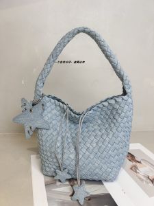 Handcrafted Tie Dye Denim Tote Bag Large Capacity Shopping Bag Casual Single Shoulder Handbag Star Bag Soft Canvas Youth Backpack