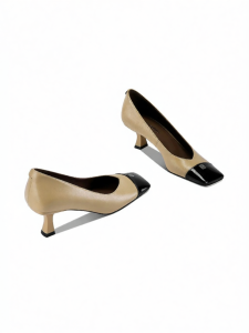 JESSICA SOPHIA | Square Toe Leather Two-tone Chic High Heels