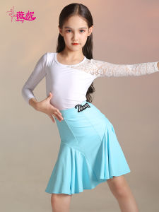 Venny Vinistyle Latin Dance Practice Clothes Female Kids Professional Asymmetrical Lace Long Sleeves Dancing Dress Suit Spring and Autumn